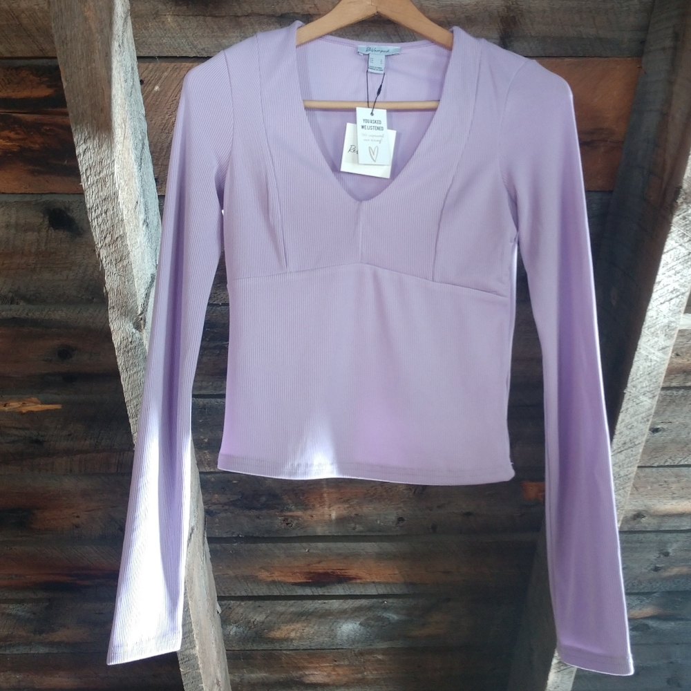 NWT Revamped Long Sleeve V-Neck Top S Purple